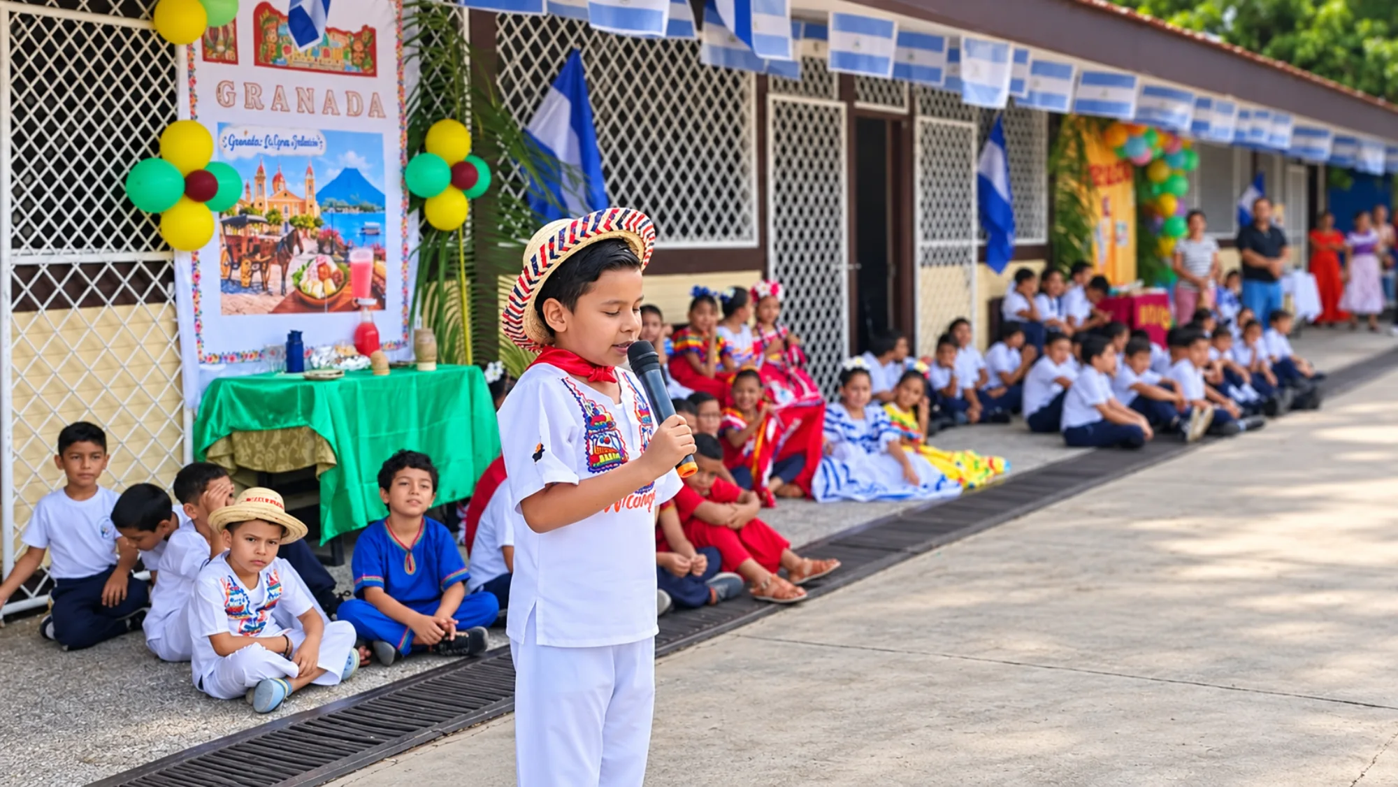 Estudiante participando en una actividad cultural junto a la comunidad educativa